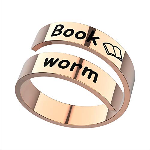 Jewelady Book Worm Inspirational Stainless Steel Spiral Ring Adjustable Engraved Motivational Friendship Encouragement Jewelry Rings Birthday Graduation Gifts for Girls