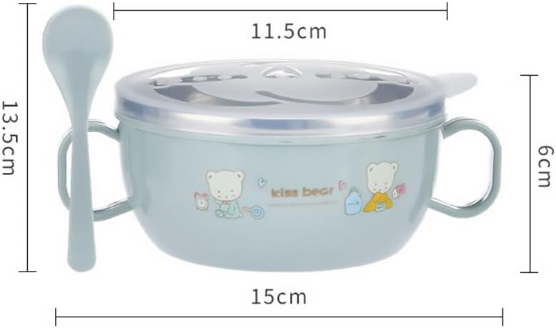 Toddmomy Stainless Steel Kids Bowl Double-Layer Thermal Insulation Baby Rice Bowl with Handles Lightweight Portable Heat Preservation Anti-Scald Tableware for Toddlers