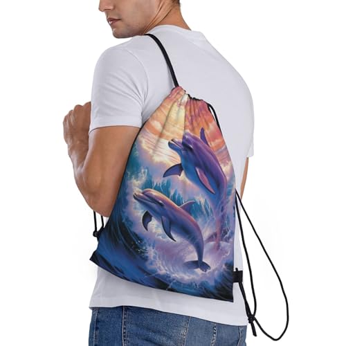 dolphins art Drawstring Backpack Waterproof String Bag Sports Sackpack Gym Bags for Men Women3