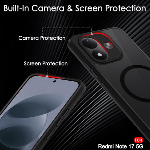 Image of TheGiftKart Hybrid Shockproof Back Cover Case for Mi Redmi Note 17 5G / Poco M8 Power 5G Compatible with MagSafe | Hard Back Cover Case (PC & TPU, Translucent Smoke Matte Back, Black Sides)