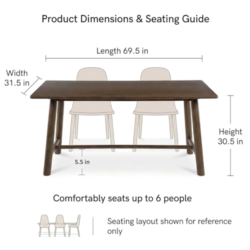 Image of CIMOTA 69 inch Dining Table for 4-6, Walnut Finish Wood Kitchen Table with Solid Wood Legs, Modern Farmhouse Dining Furniture for Dining Room, Living Room & Home Office