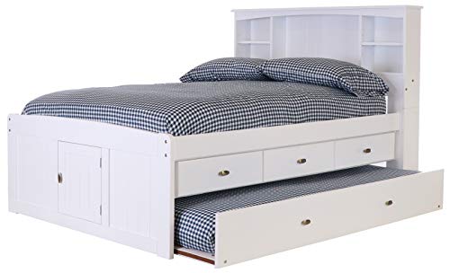 White Full Bookcase Bed with 3 Drawers and Trundle - Thumbnail 3