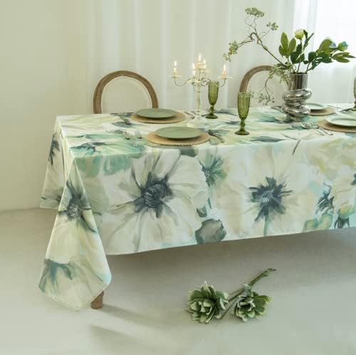 White Tablecloth with Poppy Flora Print, 60x120 Inch, Poppies Table Cloth, Waterproof Poppy Flower Wild Flower Oblong Cloth Tablecloth - Summer Floral Table Cover Easy to Care Fabric