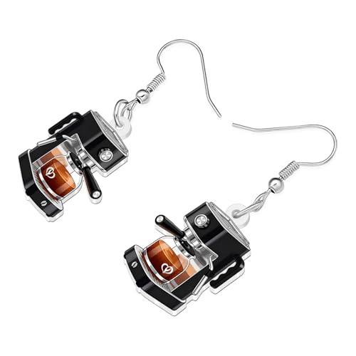 Image of BONSNY Acrylic Dangling Novelty Fun Black Coffee Machine Earrings Hypoallergenic Designer Jewelry Gifts For Women