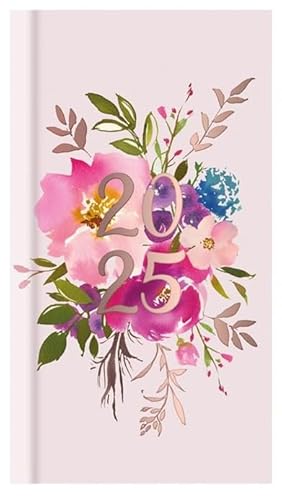 2025 Slim Week To View Vintage Flowers & Typo Designer Diary (Pink)