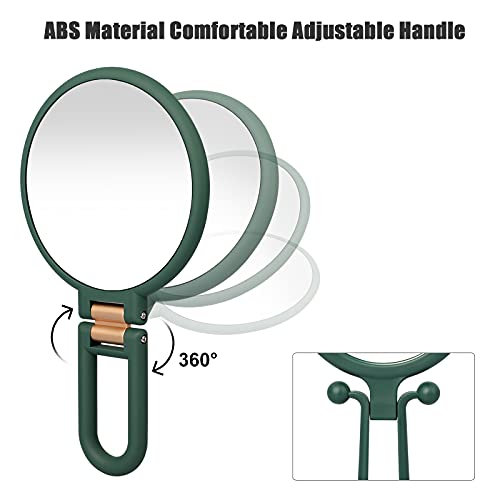 Eeekit 2 Pieces 15X Magnifying Handheld Mirror And 10X Travel Double Sided Foldable Makeup Mirror, Tabletop Swivel Vanity Mirror Use For Blackhead, Comedone Removal, Draw Eyebrows (Green) #TOP2