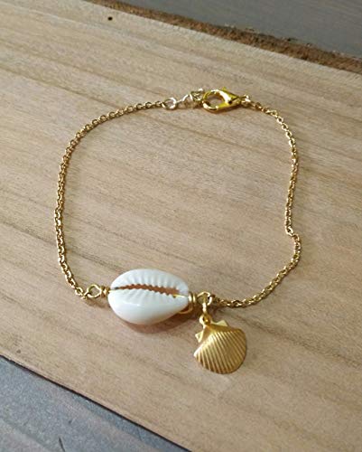 Bracelet doré coquillage cauri cordon ajustable femme - 3