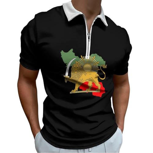 Polo homme lion séché rapide t-shirt sport zippé respirant noir