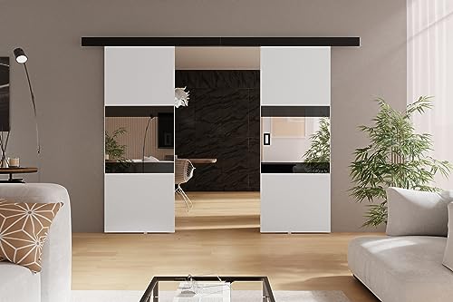 KIER FURNITURE Schiebetüren LUMBA DUO – Schiebetür Komplettset Schiene Komplettset Mit Tür – Zimmertüren Mit Zarge Komplett - B172xH205xT1,6 cm - Weiß