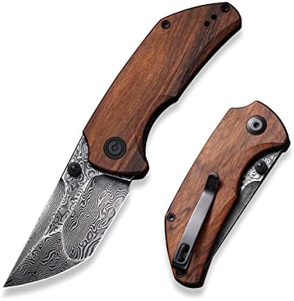 CIVIVI Thug 2 Pocket Knife for EDC, Matthew Christensen 2.69inch Damascus Blade Cuibourtia Wood Handle with Thumb Stud and Reversible Pocket Clip, Folding Knife for Utility Hiking Camping Fishing Work Outdoor C20028C-DS1