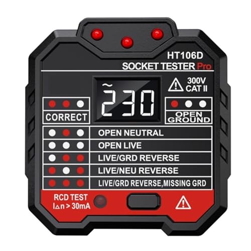 Probador de enchufes HT106D con detección de voltaje CA digital