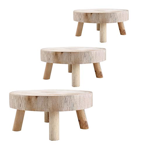 UNIE Mini banquinho de madeira redondo para exibição de flores de jardim, banquinho curto decorativo