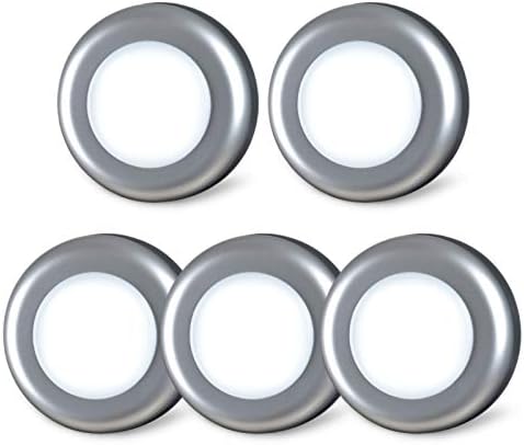 Tap Light, Push Lights, STAR-SPANGLED Stick on Lights Battery Powered Operated, Night Touch Light, Mini LED Puck Lights, DIY Switch Button for Closet Under Cabinets Kitchen (Silver, Cool White, 5Pack)