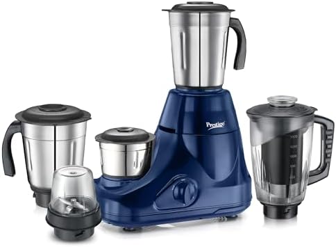 Prestige Astra 750 Watt Mixer Grinder with 5 Jars (3 Stainless Steel + 1 Juicer + 1 Mix-O-Keep) | Space-Saving Stacking Design | Blue | 2Y Warranty | ISI Certified