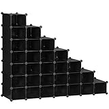 SONGMICS 8-Tier Shoe Rack, Space Saving 32-Pair Plastic Shoe Units, Cabinet Storage Organizer, Ideal for Entryway Hallway Bathroom Living Room and Corridor, 35.8 x 14.2 x 54.7 Inches, Black ULPC48H