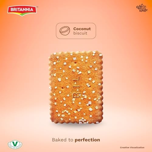 Britannia Nice Time 2.8oz (80g) - Delicious Coconut Biscuit Crunchy - Kids Favorite Breakfast & Tea Time Snacks (Pack of 6)