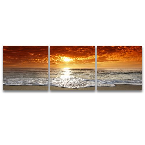 Pyradecor 3 Piece Giclee Canvas Prints Wall Art Grand Sight Sea Beach Landscape Pictures Paintings for Office Living Room Bedroom Home Decorations Modern Stretched and Framed Romance Seascape Artwork