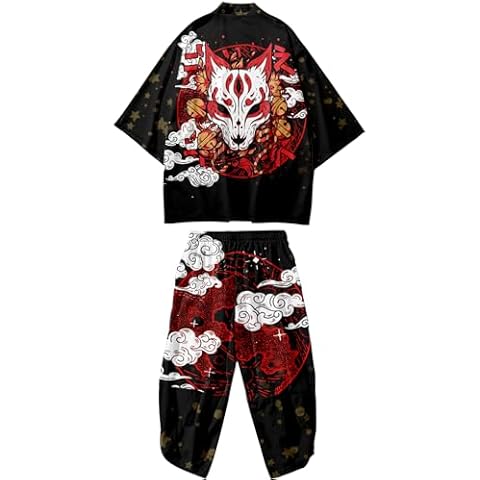 DOSLAVIDA Men's Lightweight Kimono Cardigan Suit Relaxed Fit Open Front Jacket and Pants 2 Piece Yukata Outfits Cover