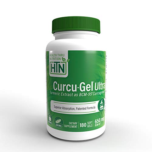 Health Thru Nutrition Curcu-Gel Turmeric Curcumin Complex BCM-95 Softgels, 650mg (Pack of 180)