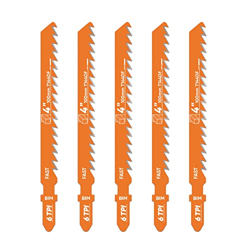 Augtouf 10 Pcs T-Shank Jigsaw Blades Set, Jig Saw Blades For Cutting Wood - 4 Inches, 6 Tpi #TOP13