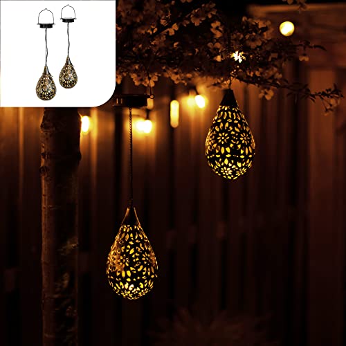 Gadgy Lampe Solaire Suspendu | Lot De 2 | Lanterne Led D'extérieur | Pendentifs Decorative Pour Le Jardin, Balcon Et Terrasse | Ip65-etanche | Métal