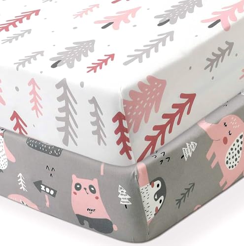 Image of BROLEX Baby Fitted Crib Sheets: Kid Crib Sheets - Set of 2 for Toddler Standard Size Crib Mattress for Boys and Girls - Jersey Knit Crib Bed Sheets Jungle Animals