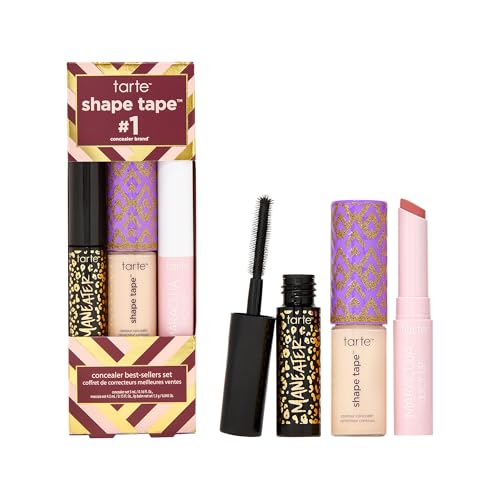 tarte shape tape best-sellers set Shape Tape Concealer Hydrating Lip Gloss Balm & Mascara for Curl Volume & Length Longwear Cruelty-Free travel size 12N fair neutral & rose