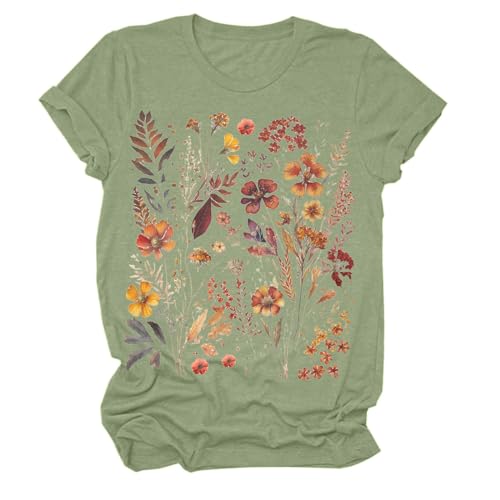 Image of Women's T-Shirt Court Imprimé à Manches Courtes et Col Rond Pour Femme, Green, XXL