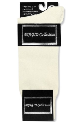 1 Pair Of Biagio Solid Ivory / Off-White Solid Men's Cotton Dress Socks #TOP1