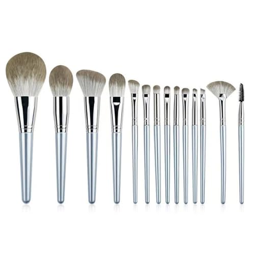 XFSRG 14 Pièces Set Pinceaux Maquillage Professionnels Poils Synthétiques Doux Manche Argenté Brosses Cosmétiques Complètes Visage Yeux
