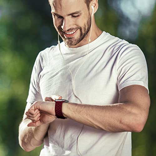 Image of Silicone Braided Weave Bands Compatible with Apple Watch 38mm 40mm 41mm 42mm 44mm 46mm 45mm 49mm, Replacement Sport Breathable Strap for iWatch Series 11 /10 /9 /8 /7 /6 /5 /4 /3 /2 /1 Ultra SE Women Men, Wine Red