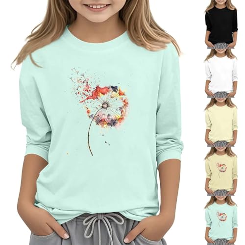Girls 3/4 Sleeve Crew Neck Tee Summer Toddler T-Shirt Soft Casual Top Kids Solid Color Blouse Loose Fit Basic Playwear2