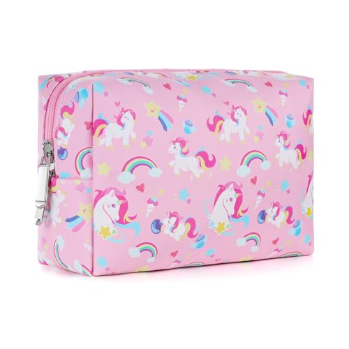 Vipdeal Kids Makeup Bag For Girls, Travel Cosmetic Bag For Teens Girls Cute Small Makeup Bag for Purse Waterproof Zipper Pouch, Unicorn Pink