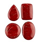 ✔Gemstones - Red Jasper | Shape - Mix Shapes | Cut - Plain Cabochon | Size - Approx. 25 to 35mm | Treatment - Natural | Pack of 4 ✔High-Polish Cabochon Cut – Smooth domed cabochon with flat back, professionally polished for bezel setting, wire wrappi...