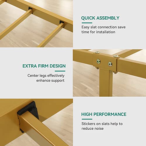 Yitahome Queen Size Bed Frame, Upholstered Bed Frame With Velvet Headboard, Heavy Duty Mattress Foundation, Strong Metal Slats Support, No Box Spring Needed, Gold & Beige #TOP2