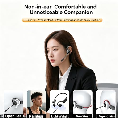 Image of AYI Air Conduction Open Ear Headphones with 270 Rotating External Microphone Bluetooth Headset Smart ENC Call Noise Canceling Dual Device Pairing Ergonomic Fit for Office Driving Sports-Black