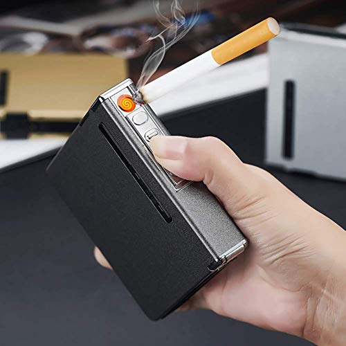 LIANXIAO - Caixa de cigarros, caixa de cigarro com isqueiros, USB Lúcio de charuto recarregável, fla