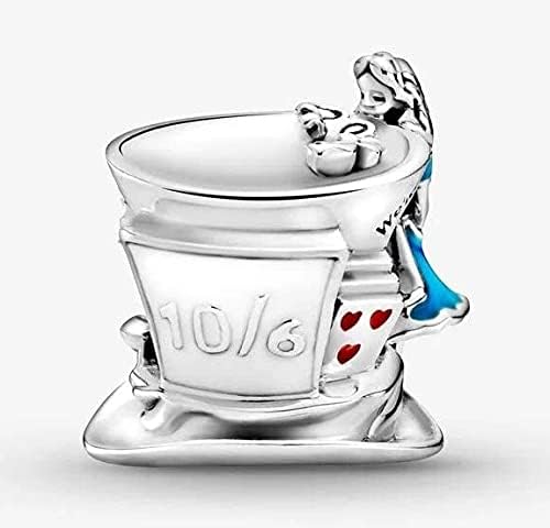 Beads R Us ® - Alice in Wonderland & The Mad Hatter's Tea Party Charm in Sterling Silver and coloured Enamel, Compatible with all European style Charm Bracelets and Necklaces.