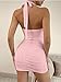 BEAGIMEG Women's Sexy Bodycon Sleeveless Criss Cross Ruched Halter Mini Dress Party Club Dress freshpink