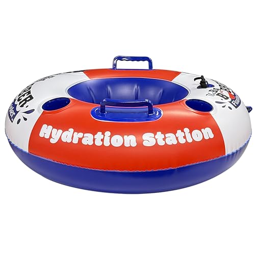 AccuSharp Hydration Station Inflatable Cooler Float, Fits Big Bobber Cooler, 4 Cup Holders, Floating Device Only, Mesh Bottom & Rope Ties, Ideal for Tubing, Boating & Poolside Fun