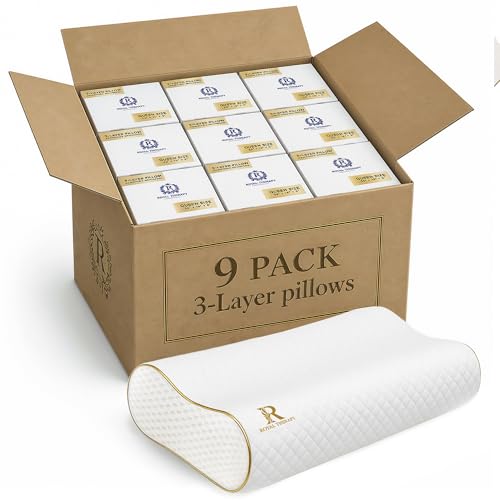 Image of Royal Therapy 9-Pack Queen Memory Foam Pillow, Cervical, Queen Contour, Orthopedic Pillow for Neck Support, Neck Pain, Side Sleepers, CertiPUR-US