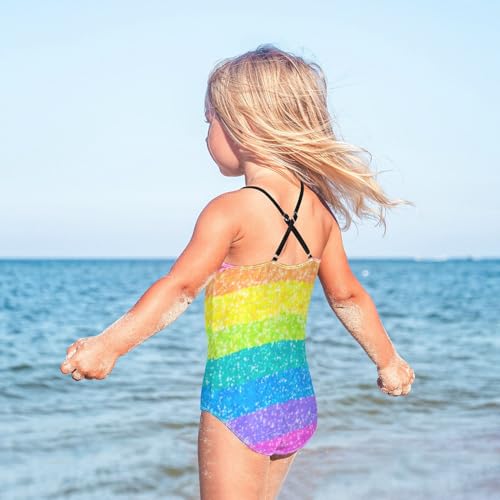 Rainbow Girls One Piece Swimsuits Glitter Sport Halter Swimwear Beach Bathing Suit 5-6T4
