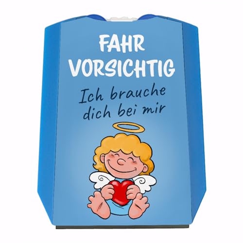 speecheese Fahr vorsichtig Schutzengel Parkscheibe mit 2 Einkaufswagenchips als originelle Geschenkidee zum bestandenen Führerschein für Tochter oder Bruder