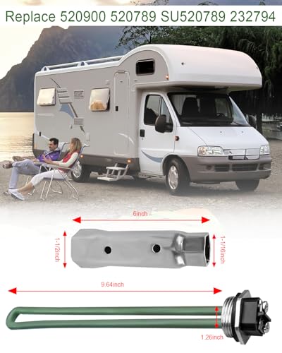 Image of 520900 Water Heater Element with RV Water Heater Element Wrench Socket, 120V 1440W Electric Water Heater Element Fit for Suburban RV Camper SW series Replace 520789, SU520789, 232794