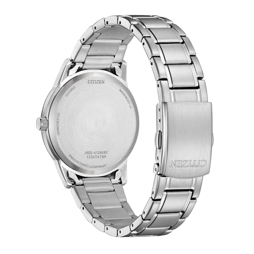 Image of CITIZEN Men's Eco-Drive Dress Classic Watch, Silver-Tone Stainless Steel Bracelet, Ivory Dial, 3 Hand, Day /Date (Model: AW0100-86B)