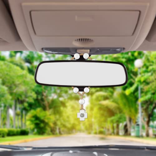 Needzo Guardian Angel Door Knob Rosary with Large White Beading, Religious Keepsake Prayer Beads, 12.5 inches4