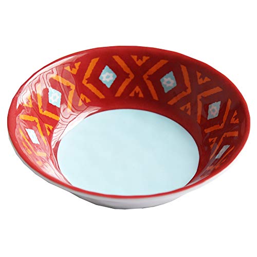 Image of Paseo Road Southwest 14 Piece Melamine Plastic Dinnerware Set with Plates, Bowls and Serving Platter, Aztec Geometric Pattern, Western Southwestern Rustic Cabin Lodge Style