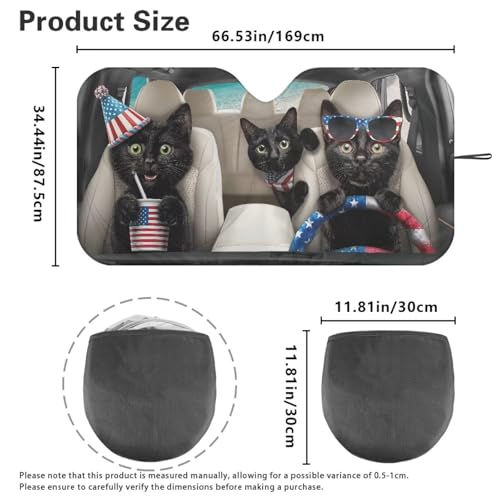 Image of 4th of July Cat Car Front Windshield Sun Shade Foldable Car Windshield Sun Shade UV Rays and Keeps Vehicle Cool Easy to Install for Most Sedan Truck SUV