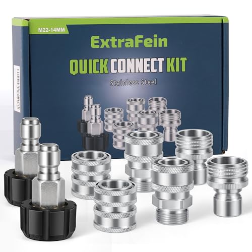 Premium Pressure Washer Quick Connect Kit - M22 Swivel to 3/8'' Quick Connect, 3/4'' to Quick Release, M22 14mm Power Washer Adapter Set Quick Connect Pressure Washer Fittings (Stainless Ste