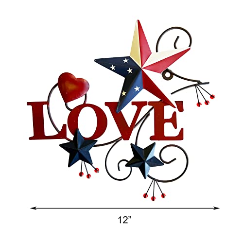 4Homemax Primitive Country Metal Hanging Wall Art Sculpture- Metal Hearts And Americana Stars With Love,Peace And Faith -Set Of 3 July 4Th Farmhouse Patriotic Indoor Outdoor Wall Decor #TOP1